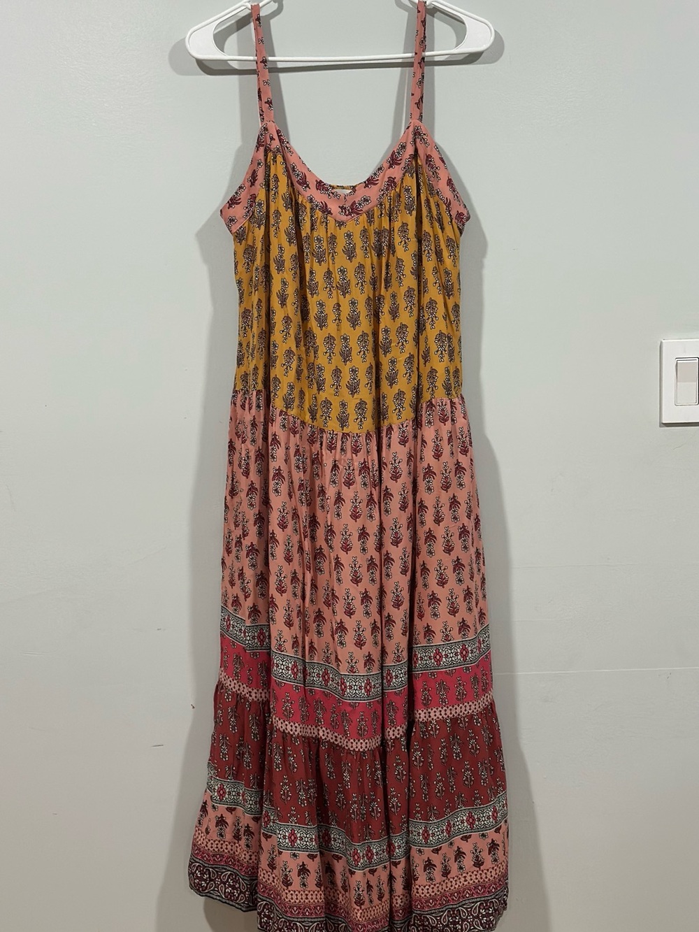 Knox Rose Pink and Mustard Boho Tiered Maxi Dress